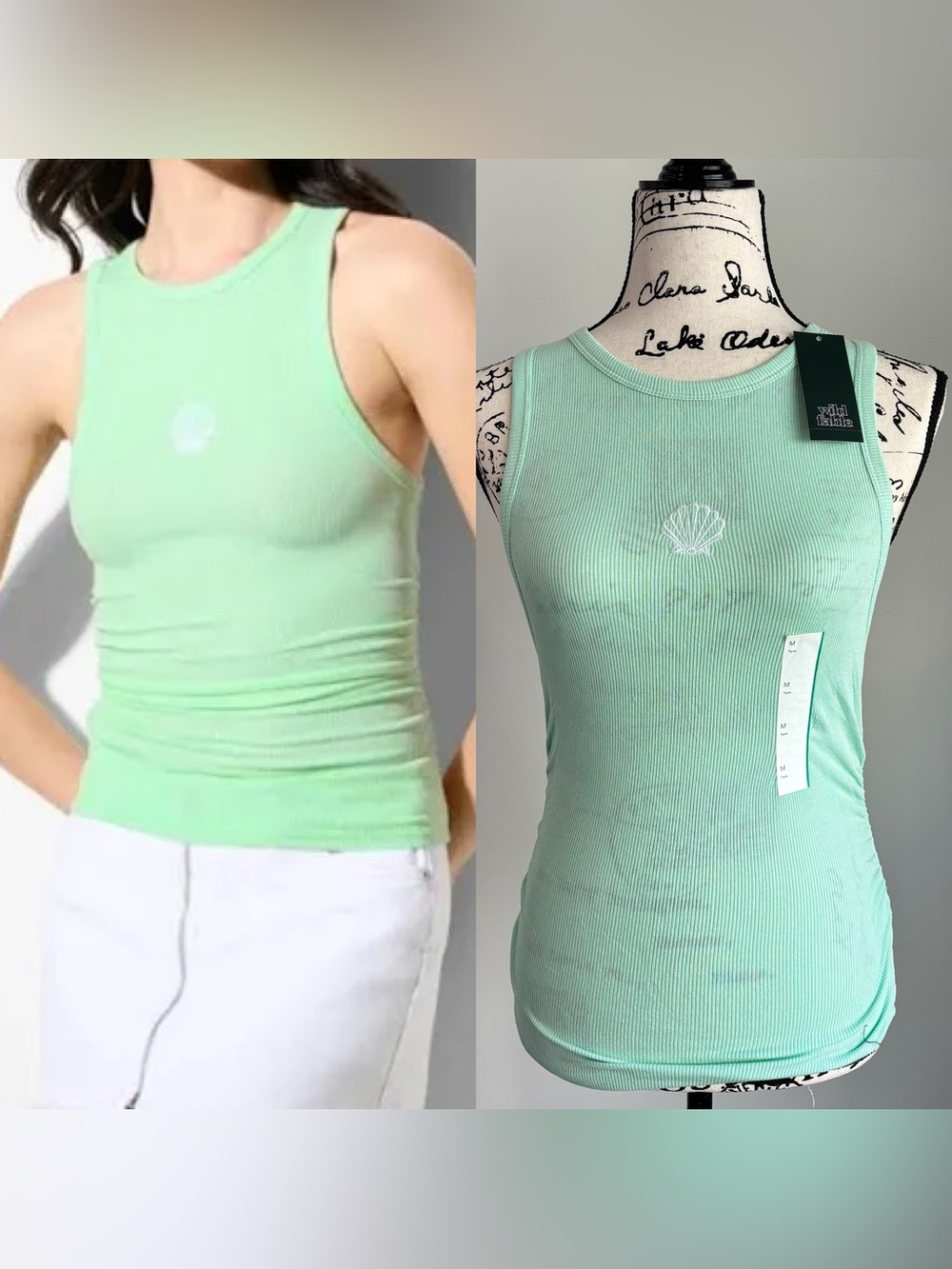 Wild Fable Women mint green ribbed shell-embroidered tank top size Medium